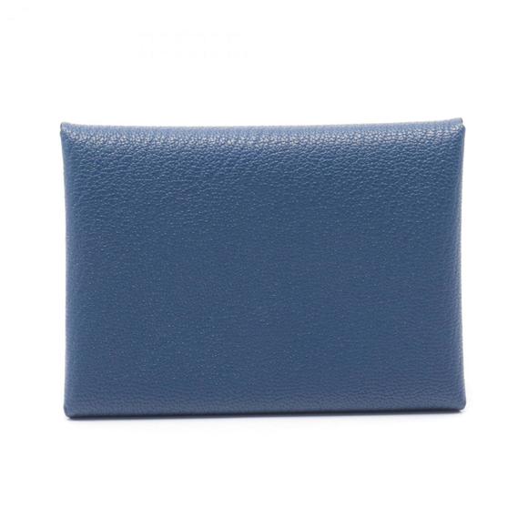 Hermes HERMES Calvi Duo Blue Tie Wallet/Coin Case Wallet Chevre Women's - Picture 1 of 6